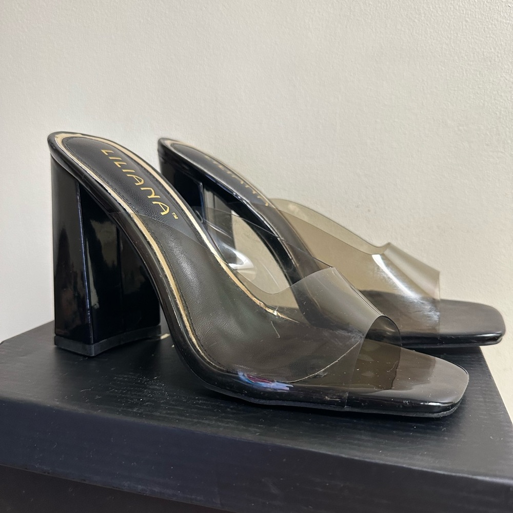 Clear black heels